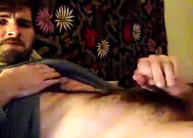 Young otter cums on his hairy belly