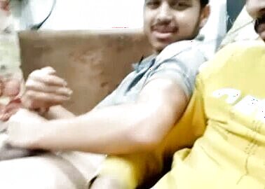 Indian man and friend wank together on cam