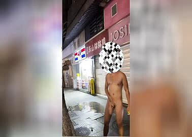 Naked exhibitionist men in store