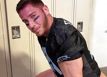 Hot athlete with perfect ass John Bronco fucks himself with dildo and jerks off