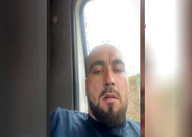 hot caucasian driver strokes his meat