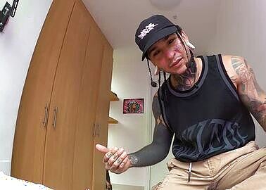 Giant Tattoo Artist Shows His Cock to Tiny Human