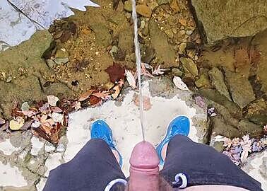Long Piss  Heaving Thick Load Under a Covered Bridge