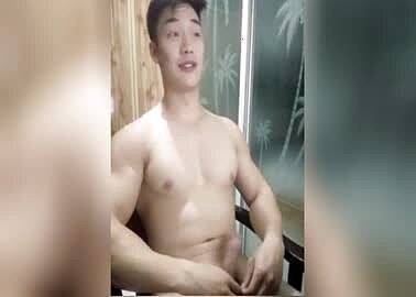 chinese muscualr trainer with big nose big cock and cum