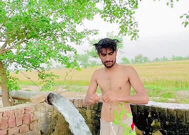 Tubewell Bathing in Pakistani Village  2