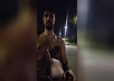 Public cum at night