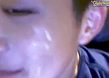 Huge asian cumspray on face