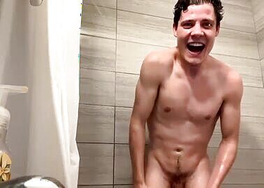 Intense Jerkoff on the Couch Big Cumshot and Ass Play in the Shower