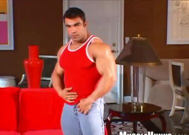 Pro Bodybuilder Jerks Off On Couch And Cums